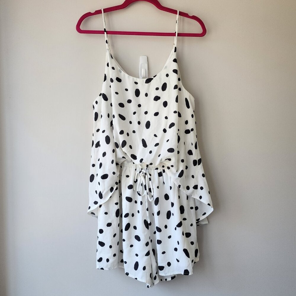 Promesa Women's Romper/Short White, Black Spaghetti Adjust Straps Size Small